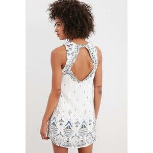Ecote Urban Outfitters Guinevere Open Back Tribal Print Mini Frock Dress White